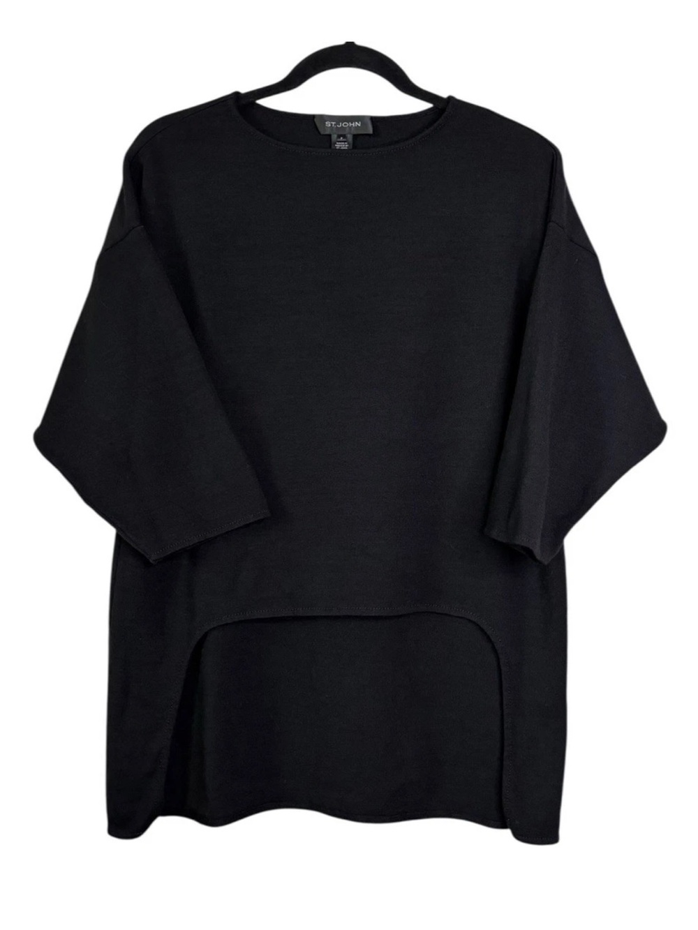 St. John Asymmetrical Hem Black Sweater Size P Small S Dolman Wool Blend Top